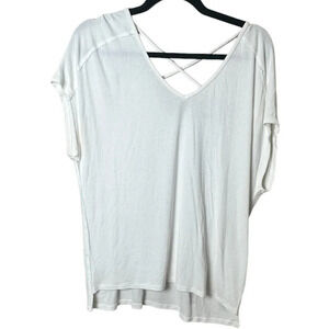 MICHAEL STARS Tiny Rib Drapey Lace UP Back T Shirt Top - One Size